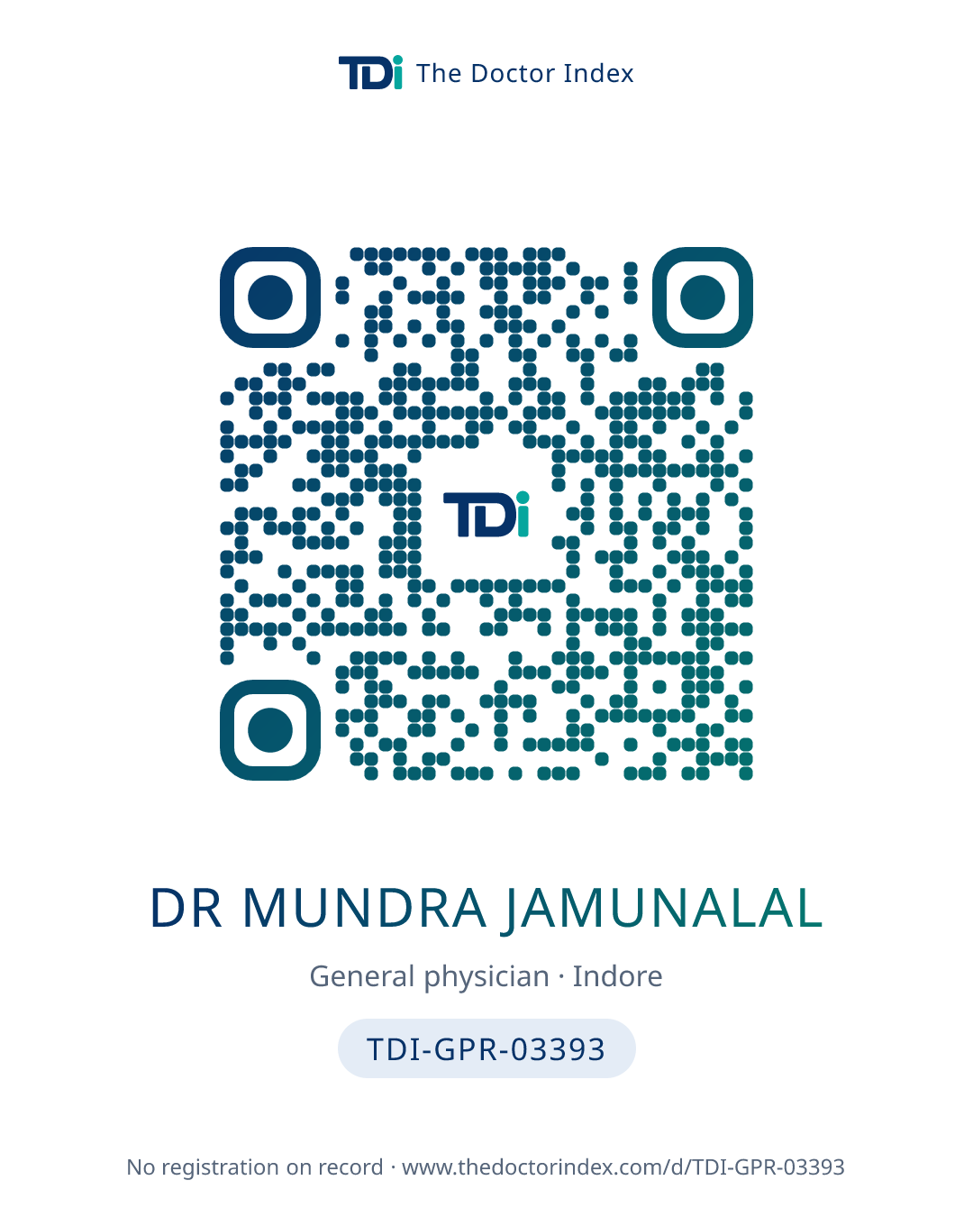 QR card for Dr Mundra Jamunalal, TDI-GPR-03393