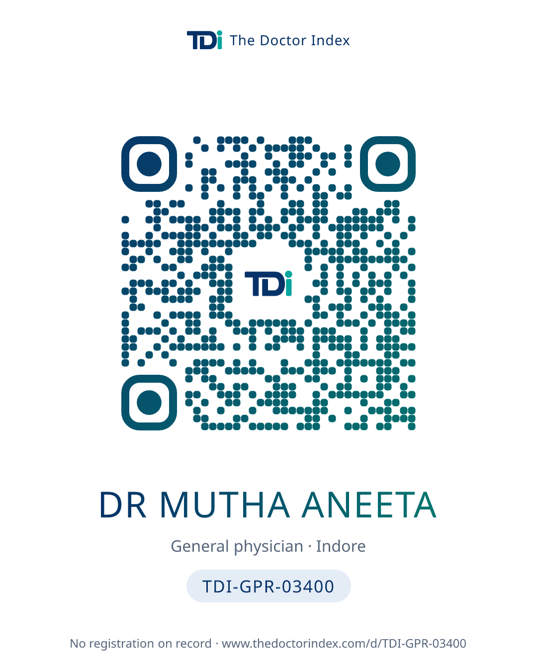QR card for Dr Mutha Aneeta, TDI-GPR-03400
