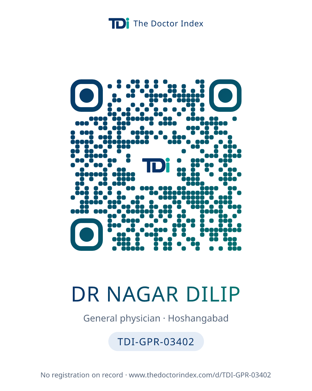QR card for Dr Nagar Dilip, TDI-GPR-03402