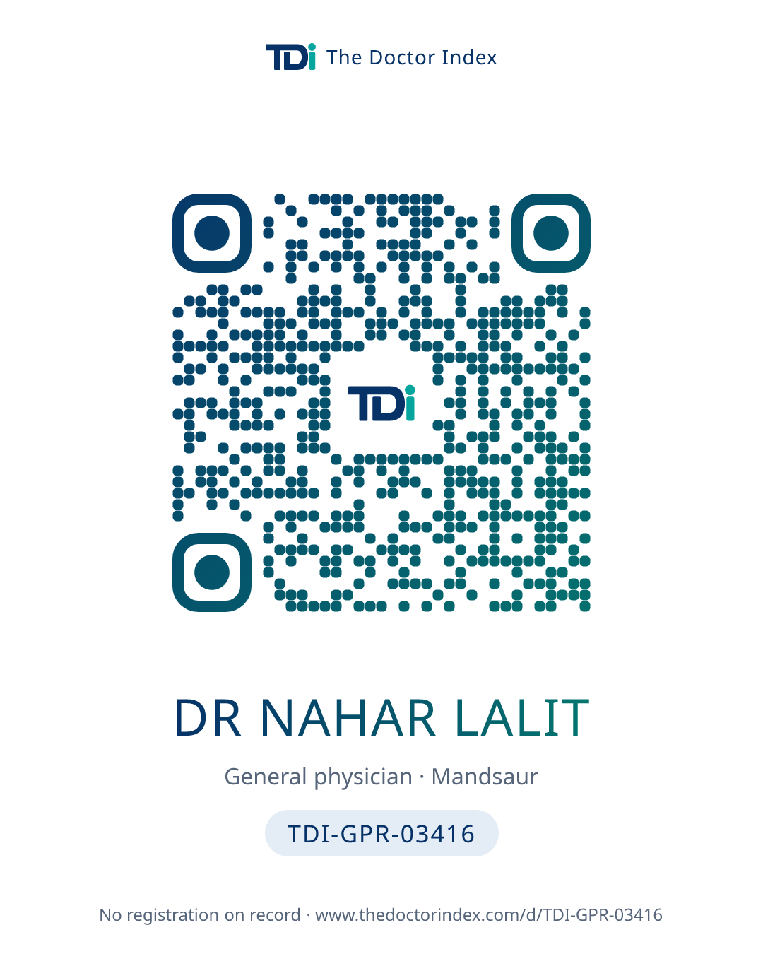 QR card for Dr Nahar Lalit, TDI-GPR-03416