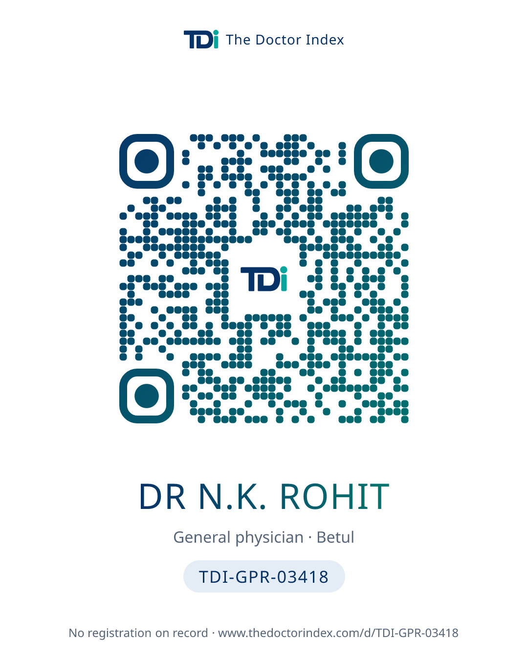 QR card for Dr N.K. Rohit, TDI-GPR-03418