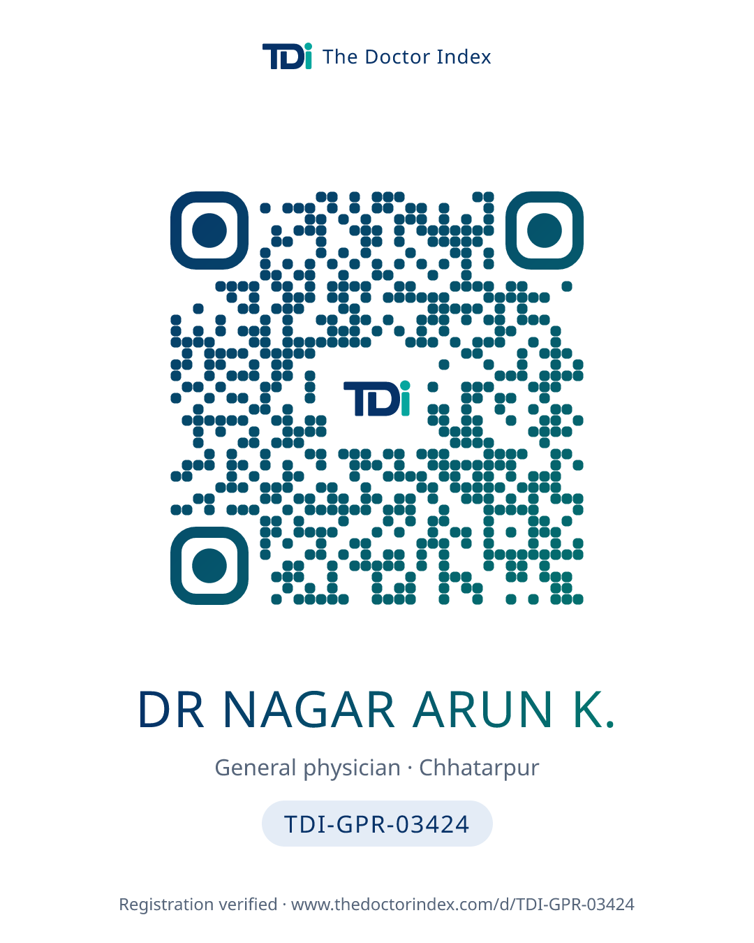 QR card for Dr Nagar Arun K., TDI-GPR-03424