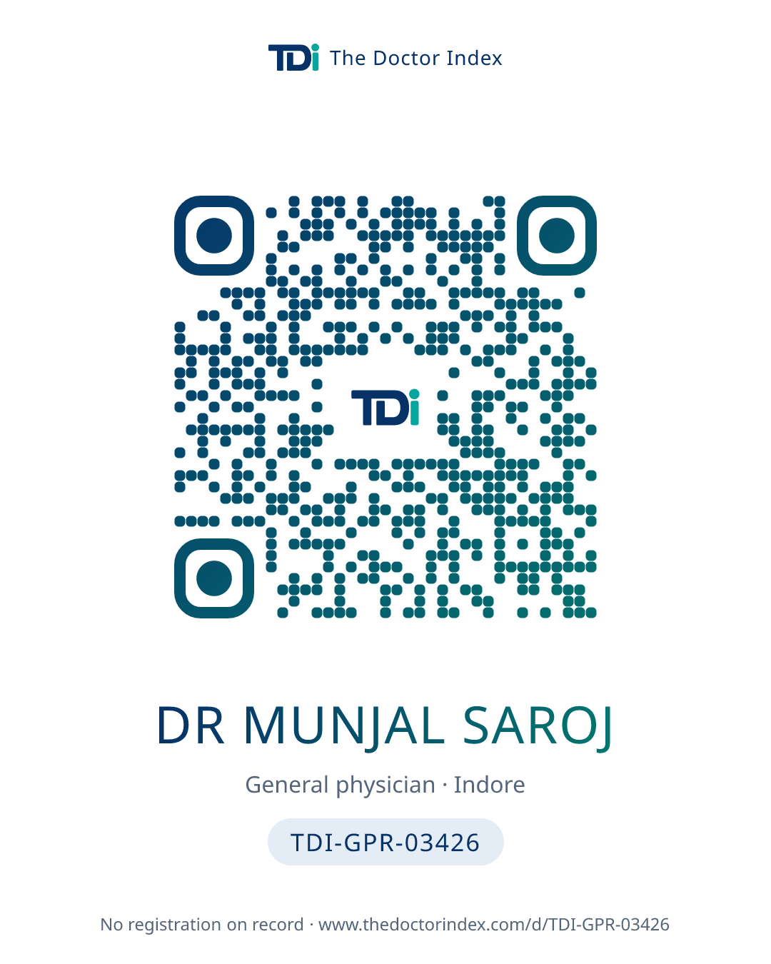 QR card for Dr Munjal Saroj, TDI-GPR-03426
