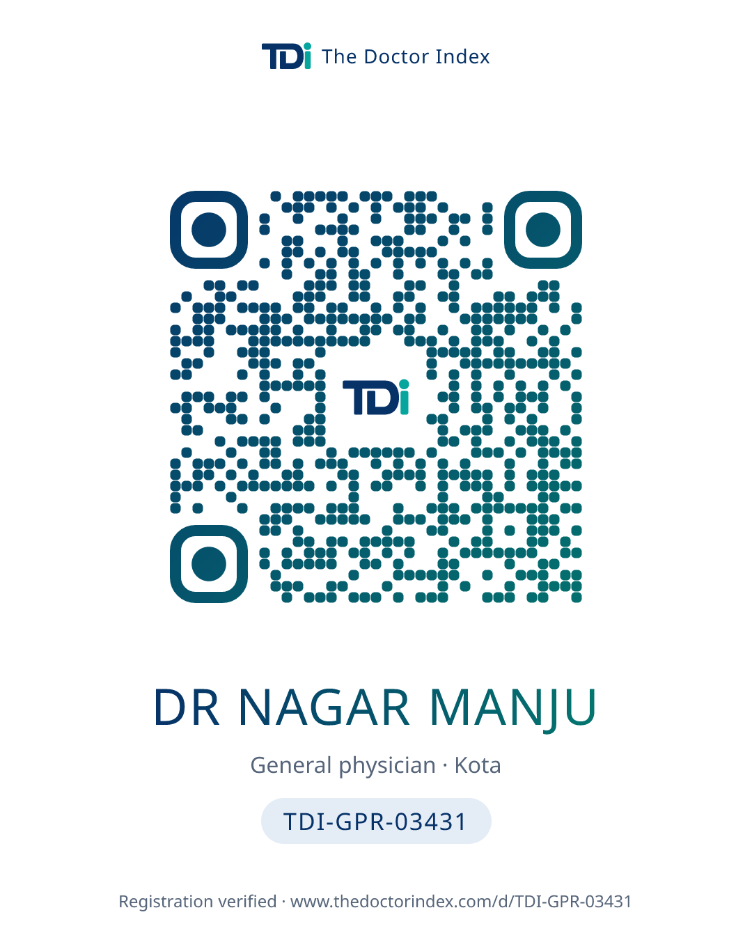 QR card for Dr Nagar Manju, TDI-GPR-03431