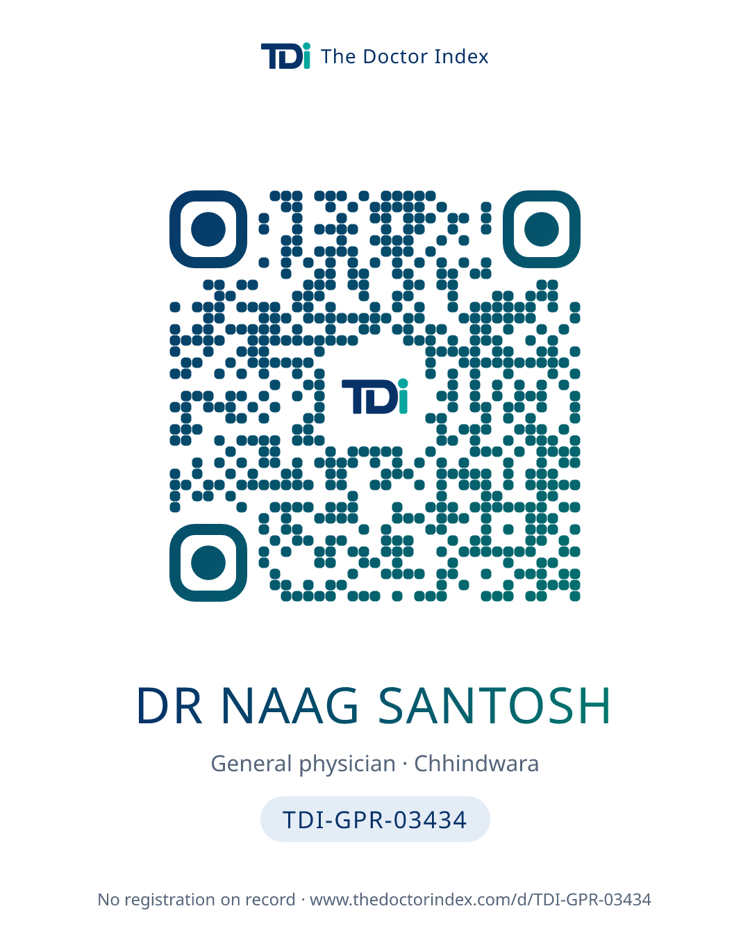 QR card for Dr Naag Santosh, TDI-GPR-03434