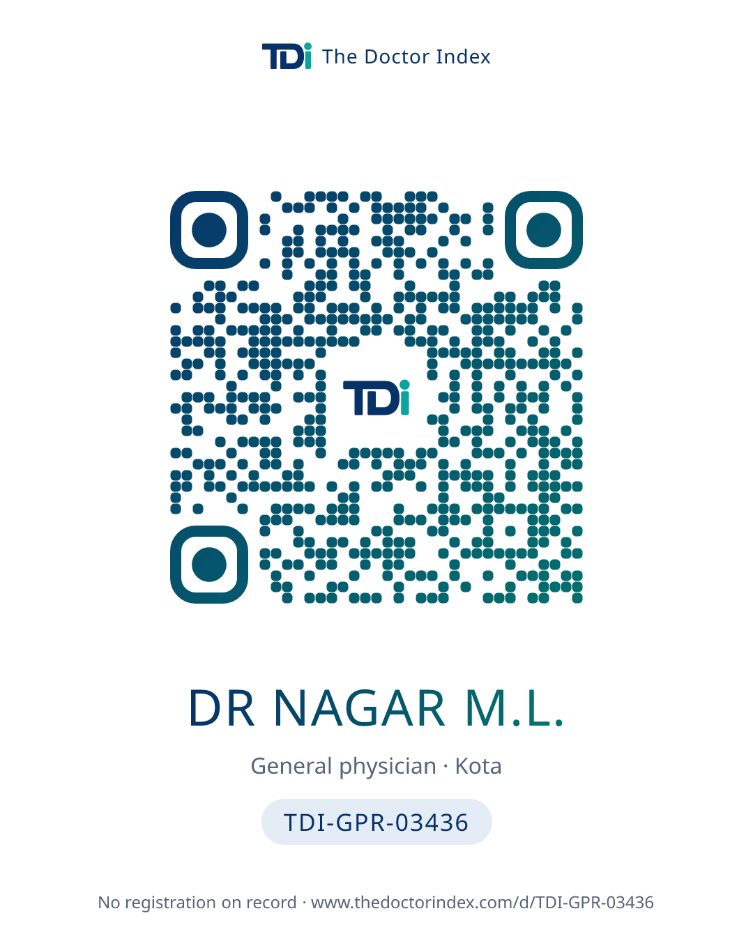 QR card for Dr Nagar M.L., TDI-GPR-03436