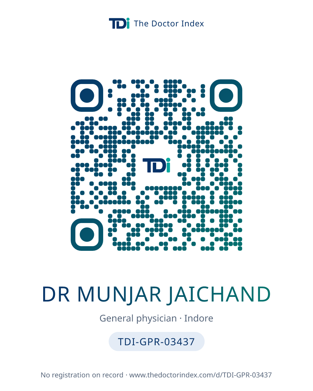 QR card for Dr Munjar Jaichand, TDI-GPR-03437