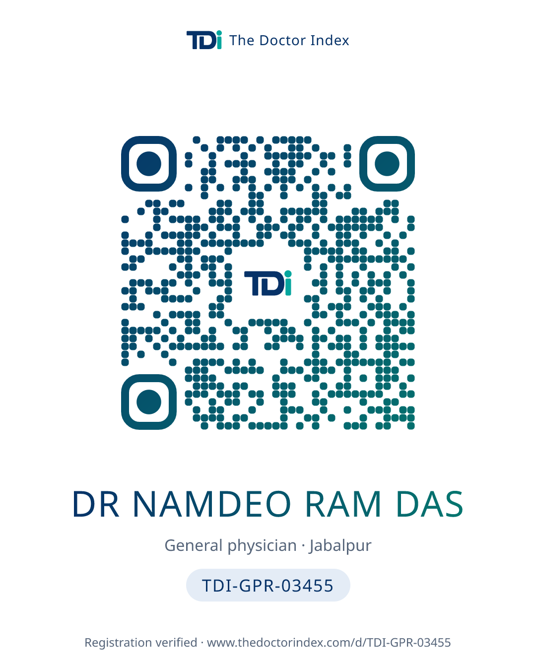 QR card for Dr Namdeo Ram Das, TDI-GPR-03455