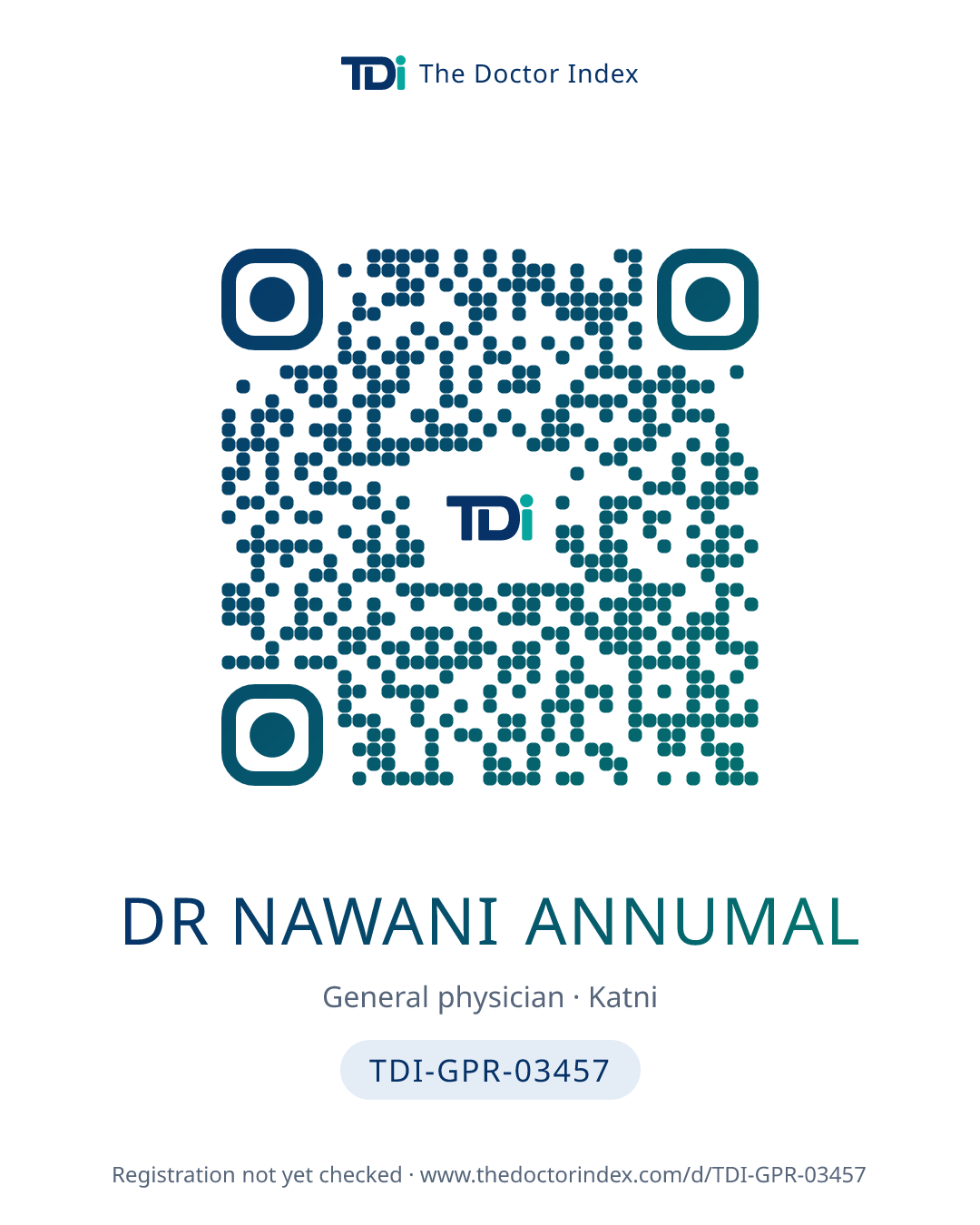QR card for Dr Nawani Annumal, TDI-GPR-03457