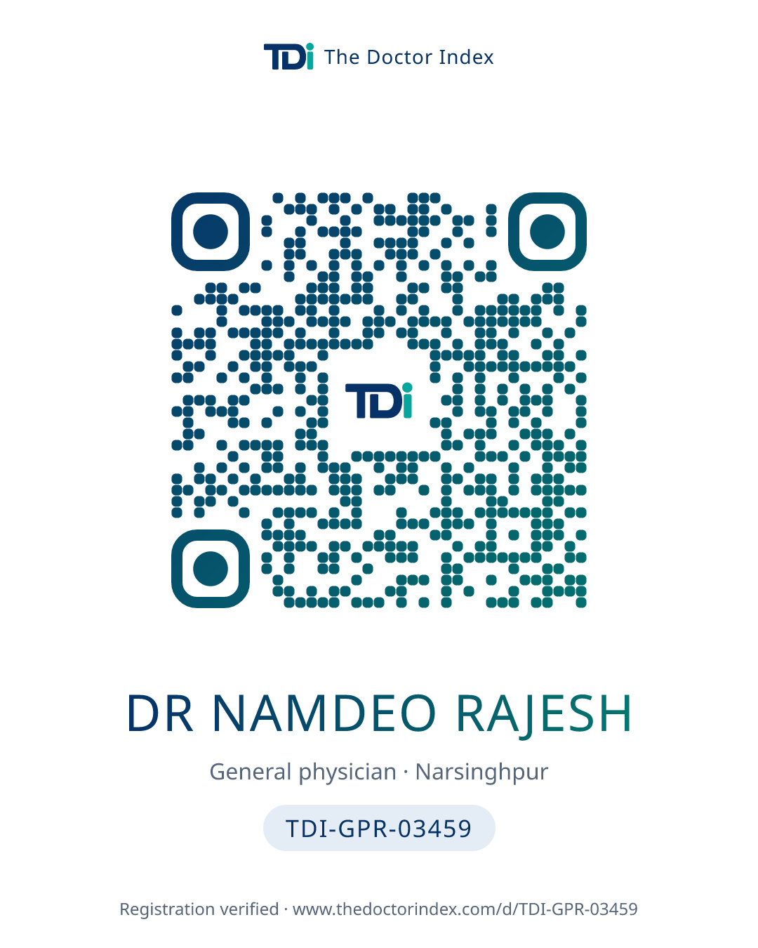 QR card for Dr Namdeo Rajesh, TDI-GPR-03459