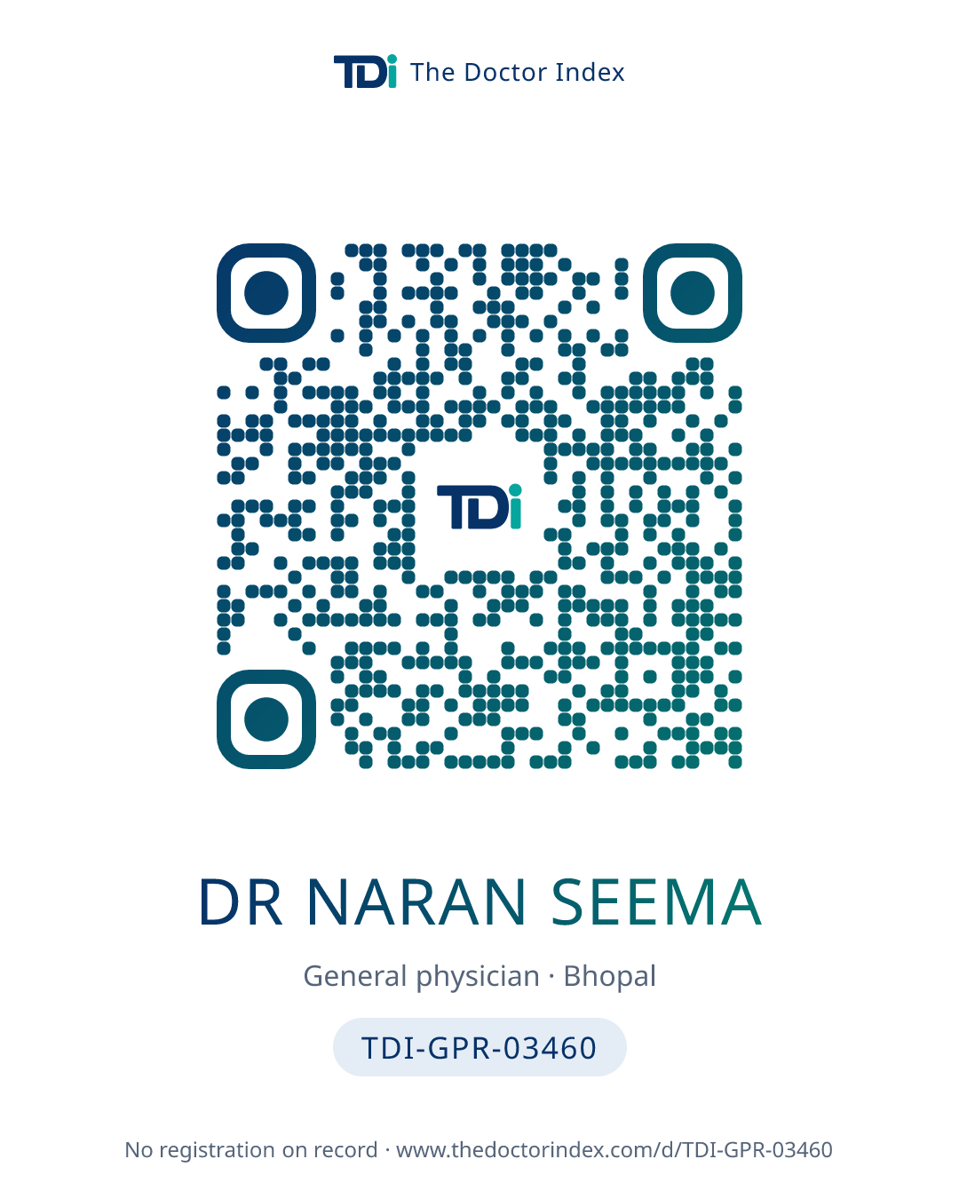 QR card for Dr Naran Seema, TDI-GPR-03460