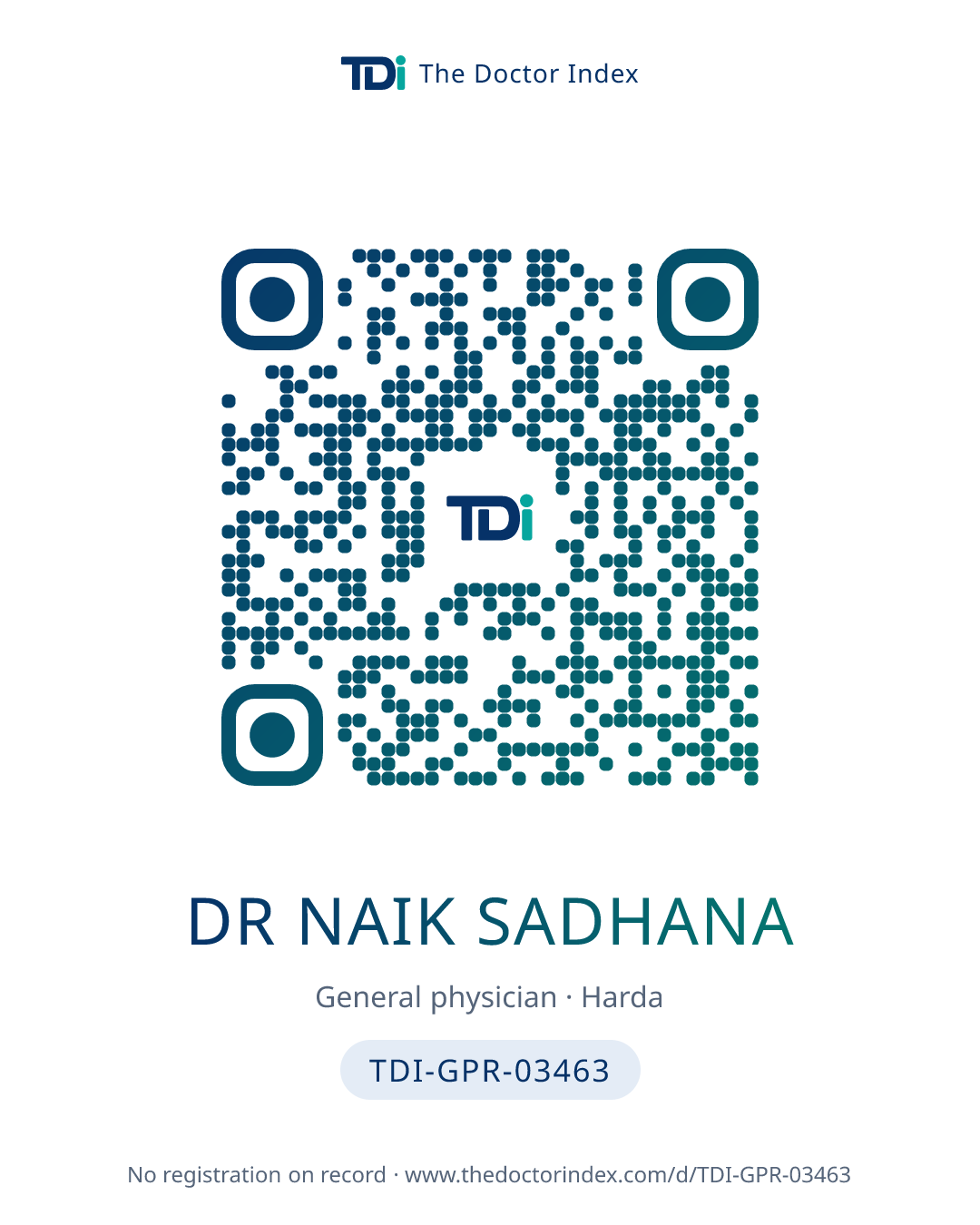 QR card for Dr Naik Sadhana, TDI-GPR-03463
