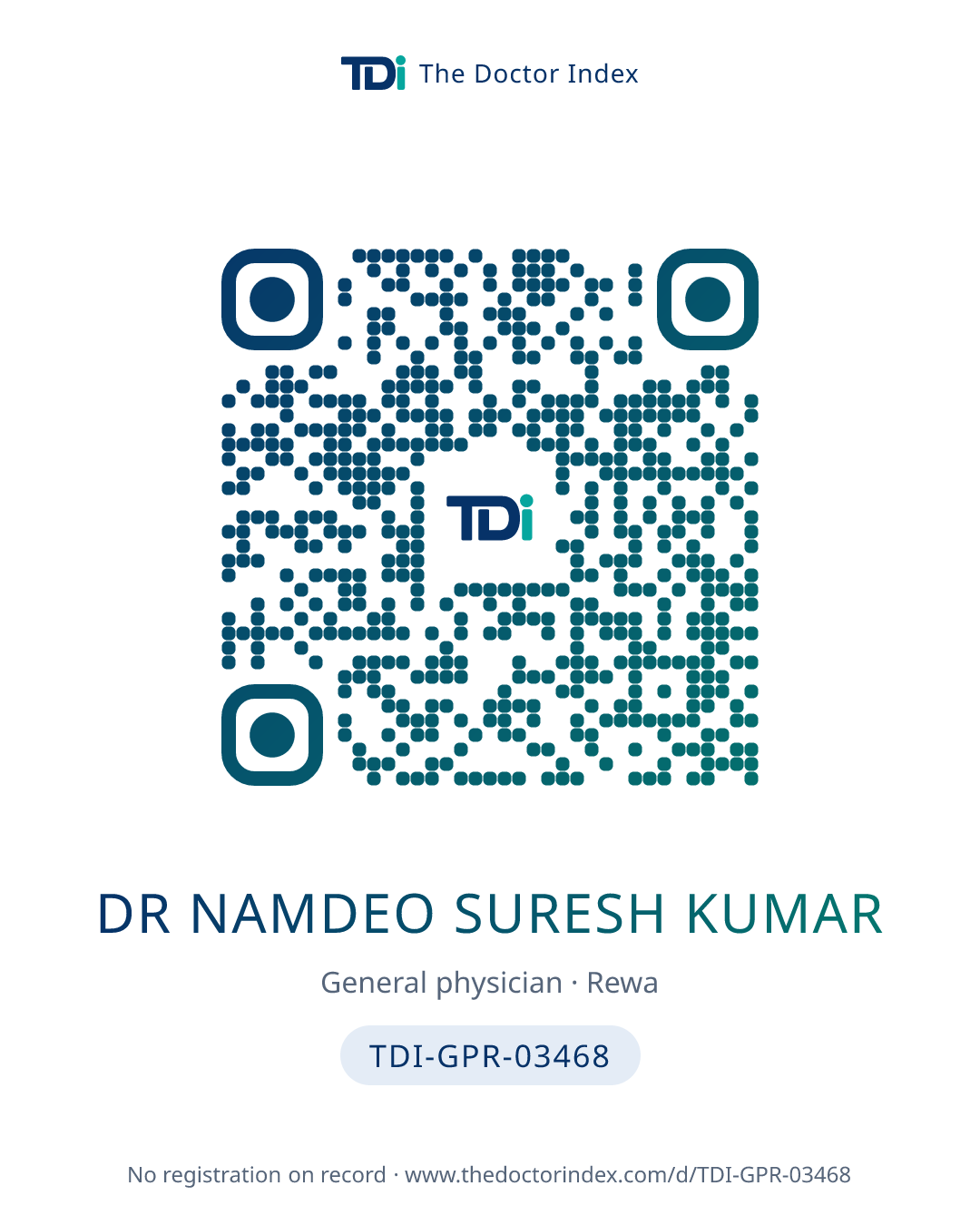 QR card for Dr Namdeo Suresh Kumar, TDI-GPR-03468