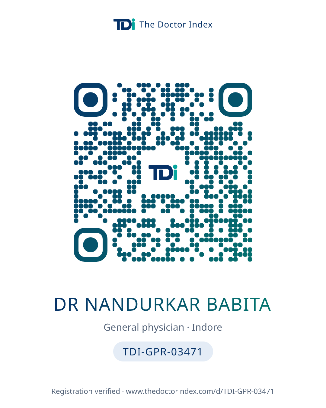 QR card for Dr Nandurkar Babita, TDI-GPR-03471