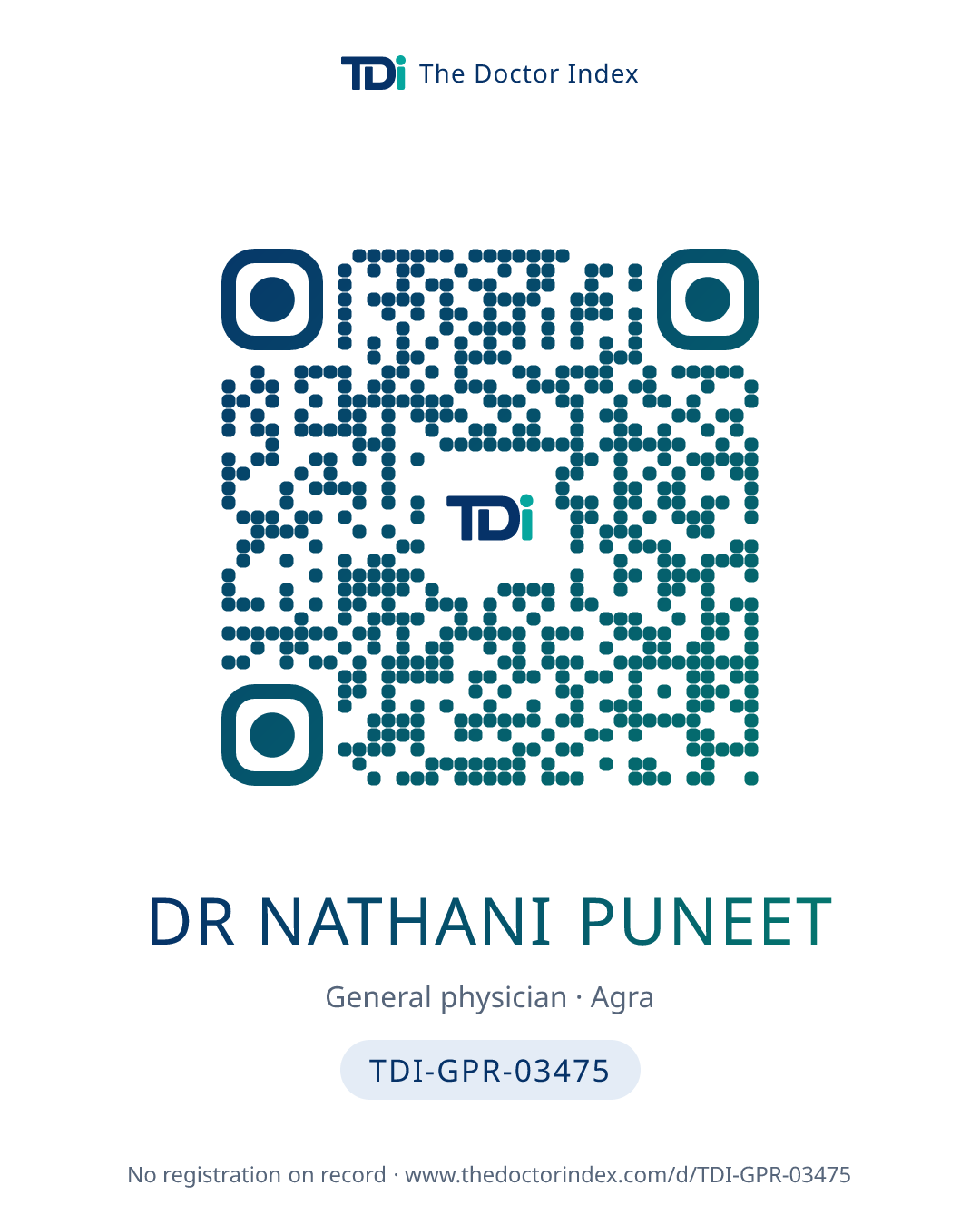 QR card for Dr Nathani Puneet, TDI-GPR-03475