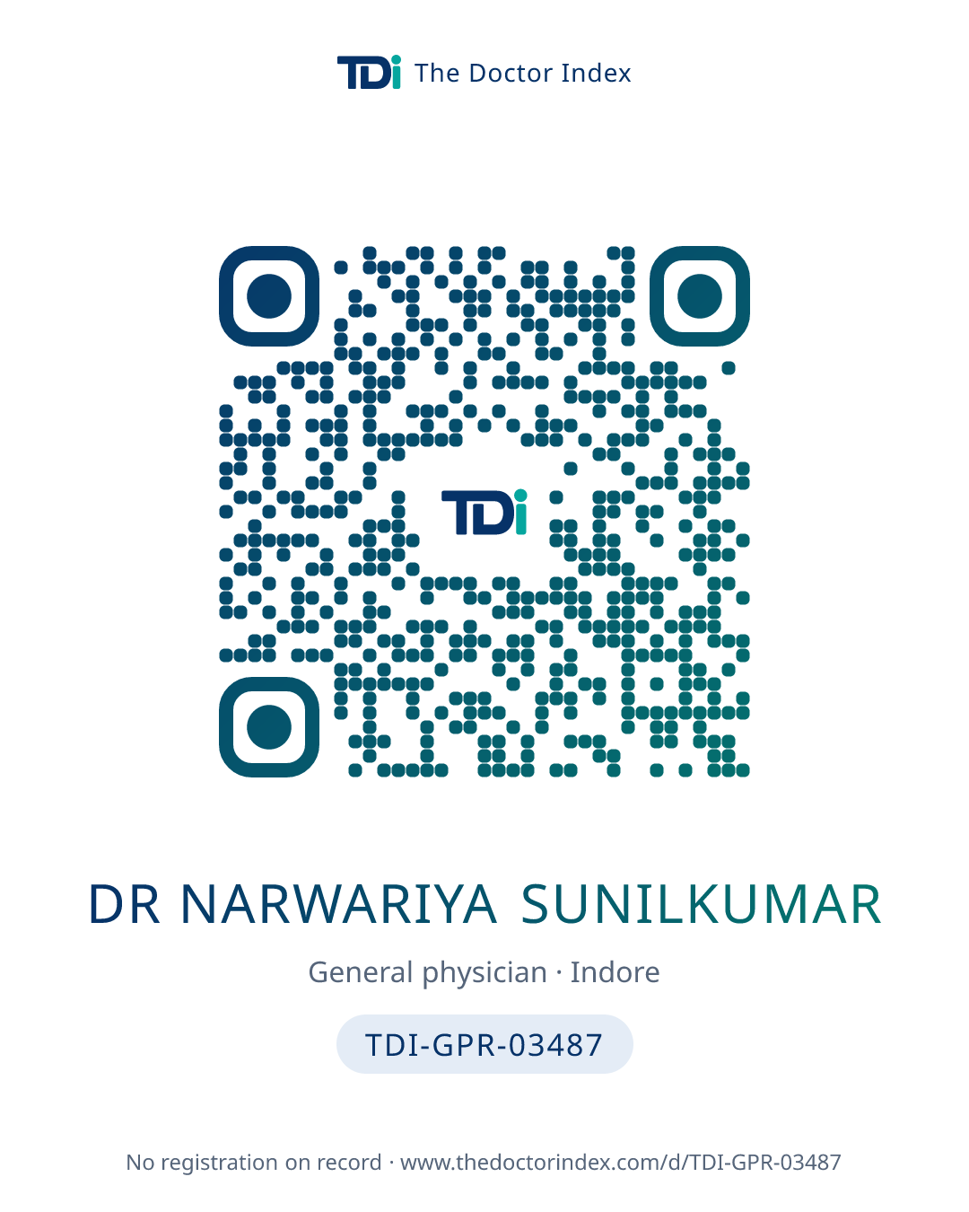 QR card for Dr Narwariya Sunilkumar, TDI-GPR-03487
