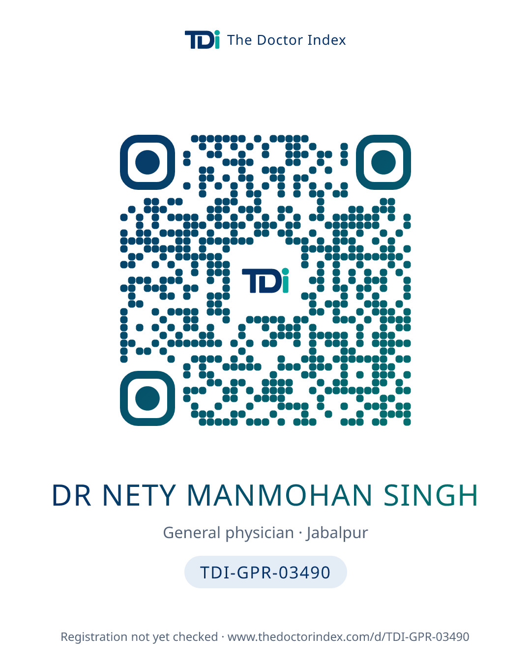 QR card for Dr Nety Manmohan Singh, TDI-GPR-03490