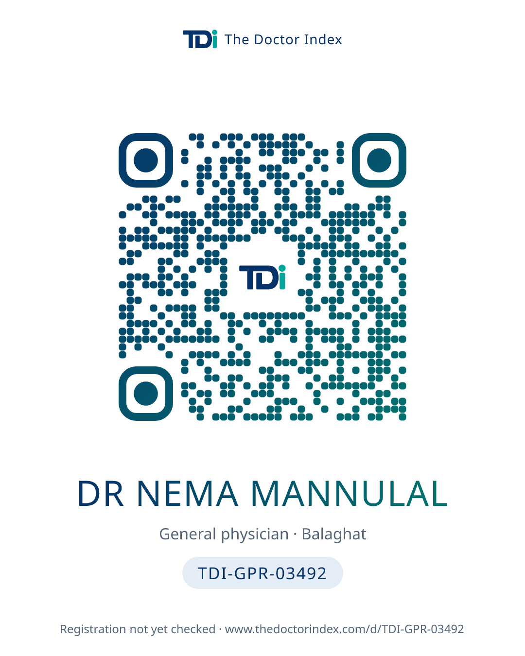 QR card for Dr Nema Mannulal, TDI-GPR-03492