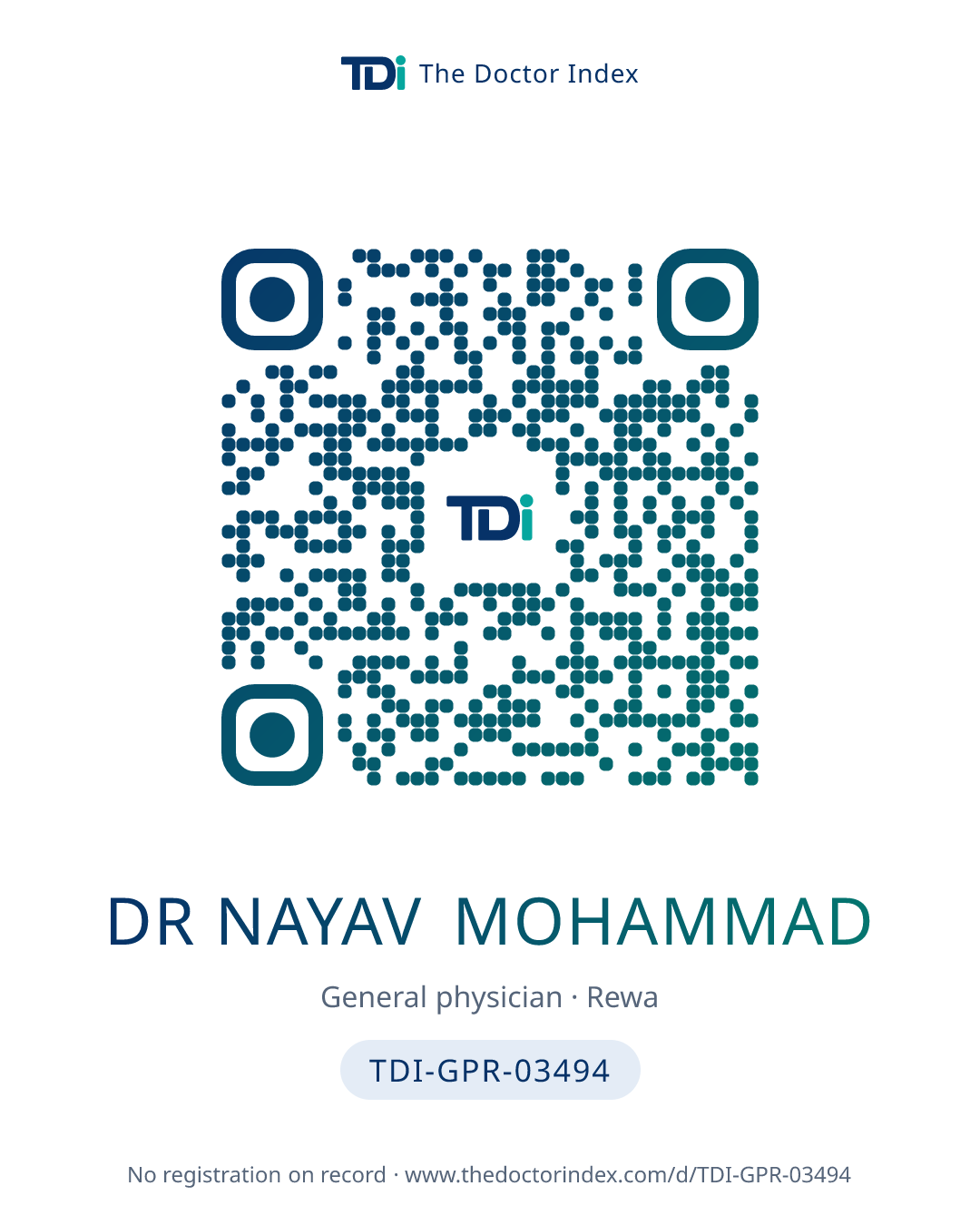 QR card for Dr Nayav Mohammad, TDI-GPR-03494