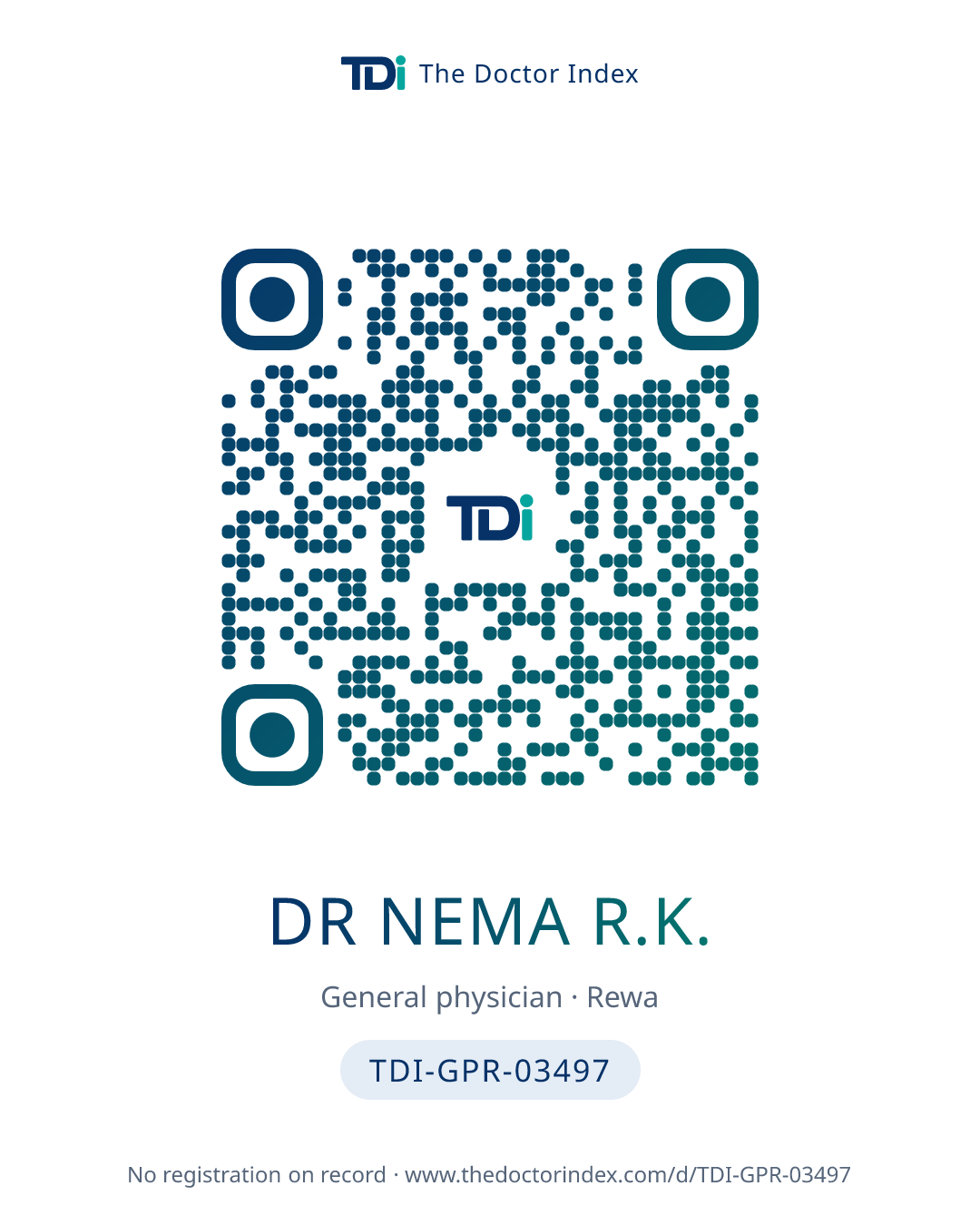 QR card for Dr Nema R.K., TDI-GPR-03497
