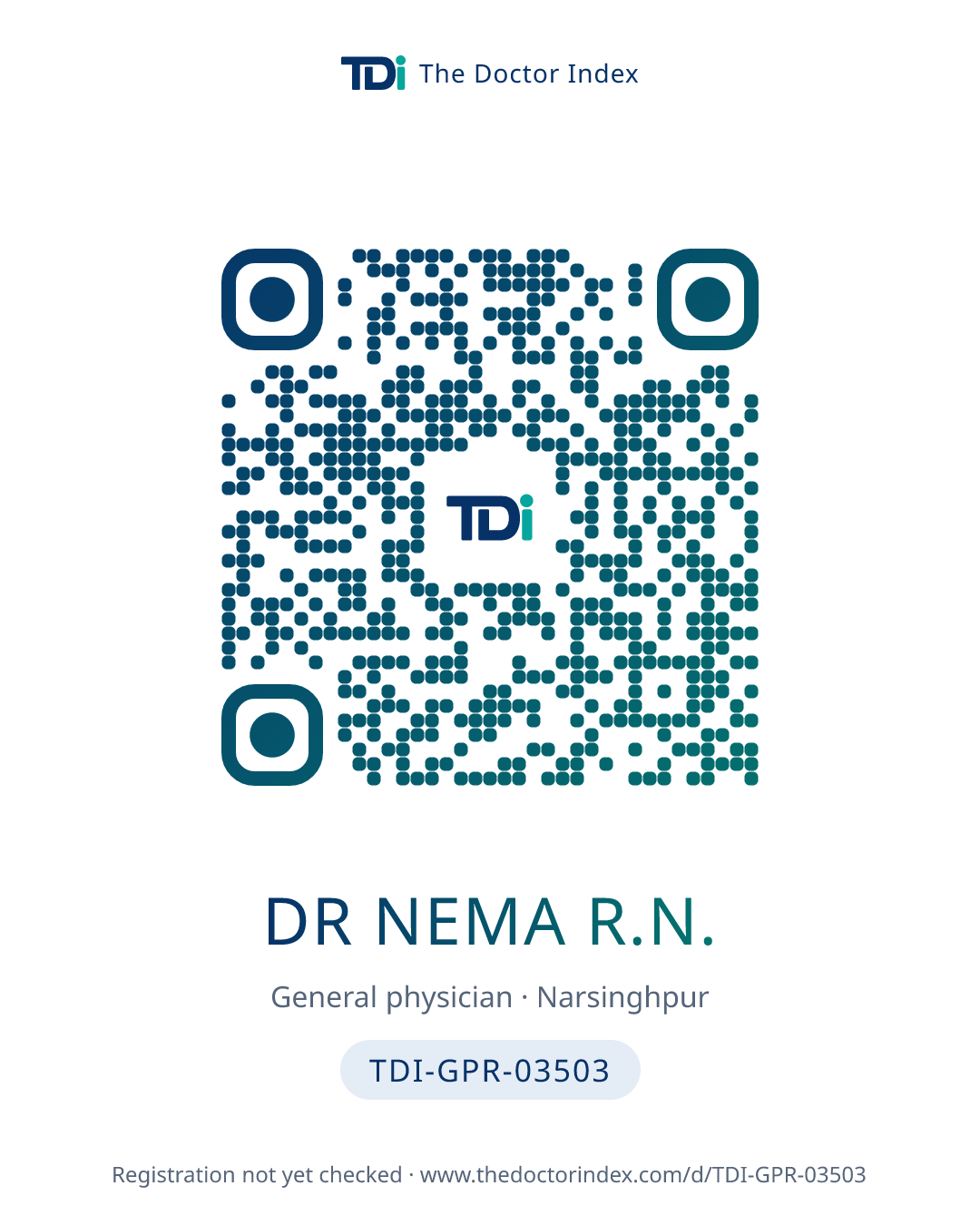 QR card for Dr Nema R.N., TDI-GPR-03503