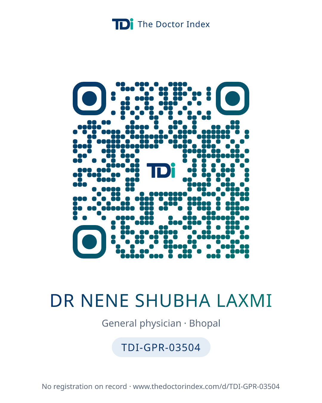 QR card for Dr Nene Shubha Laxmi, TDI-GPR-03504
