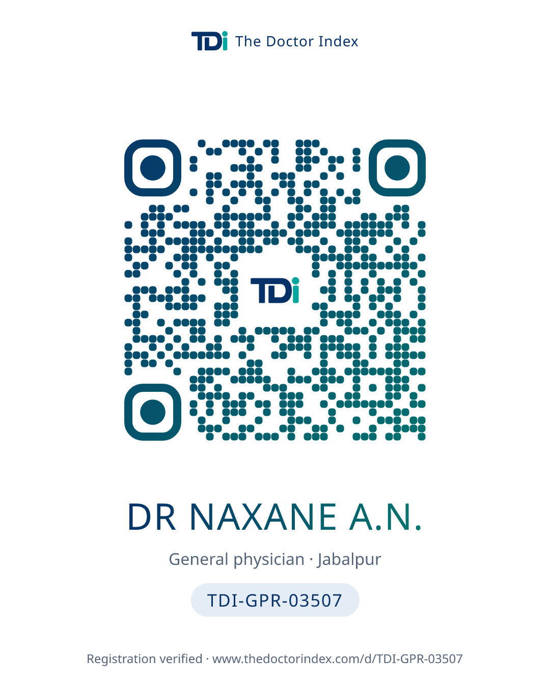 QR card for Dr Naxane A.N., TDI-GPR-03507
