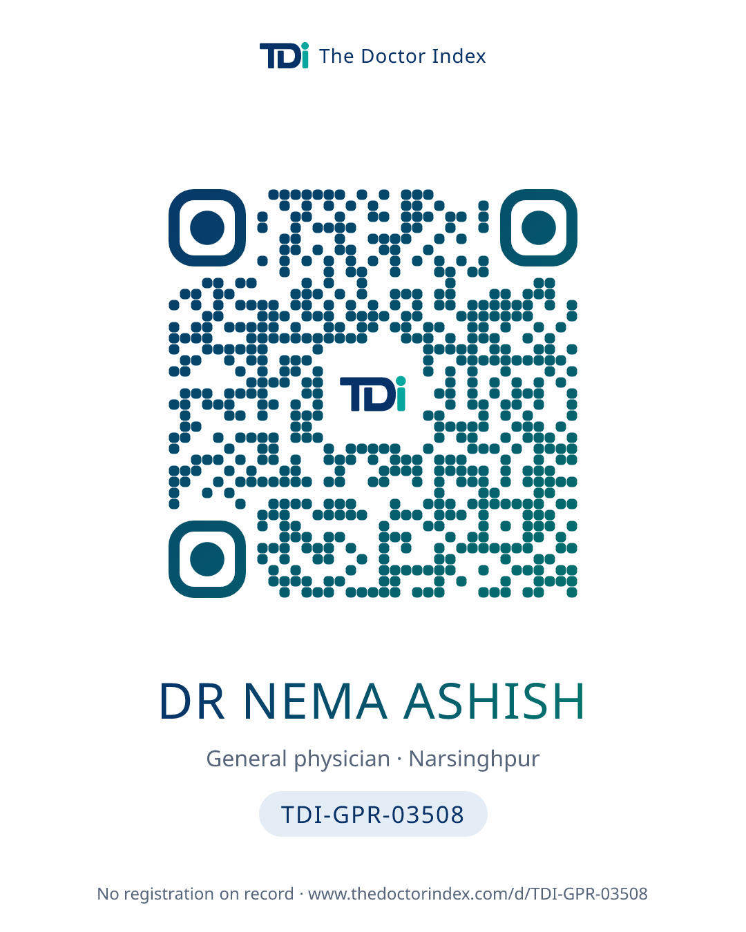 QR card for Dr Nema Ashish, TDI-GPR-03508