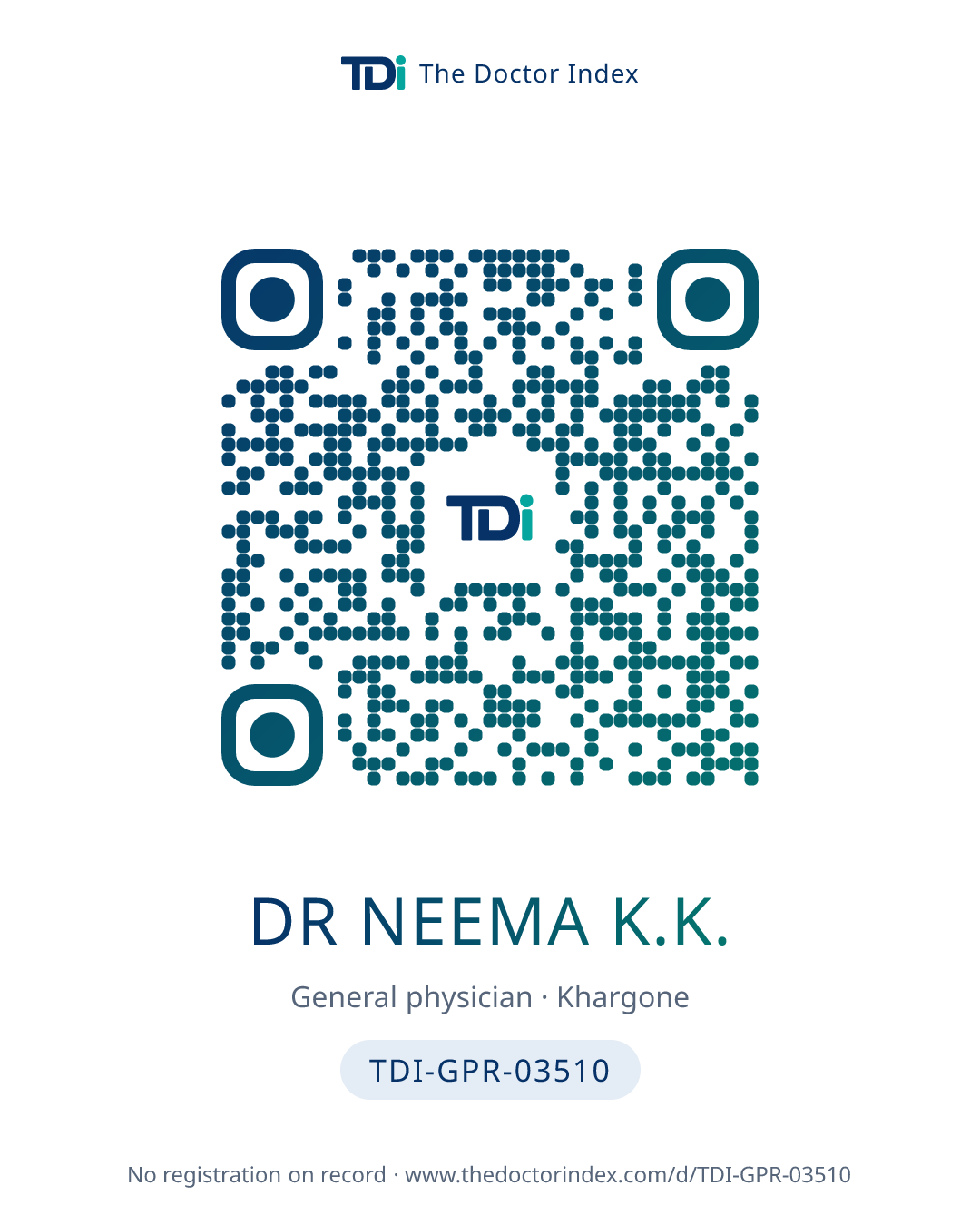 QR card for Dr Neema K.K., TDI-GPR-03510