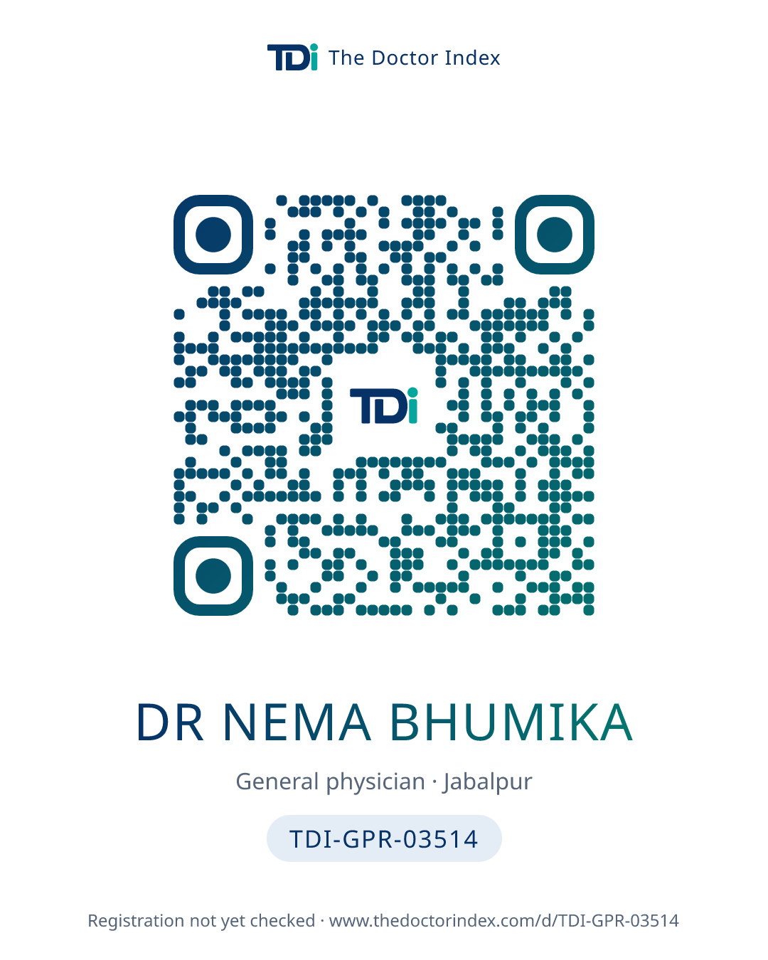 QR card for Dr Nema Bhumika, TDI-GPR-03514
