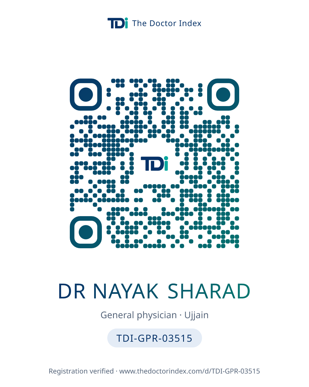 QR card for Dr Nayak Sharad, TDI-GPR-03515