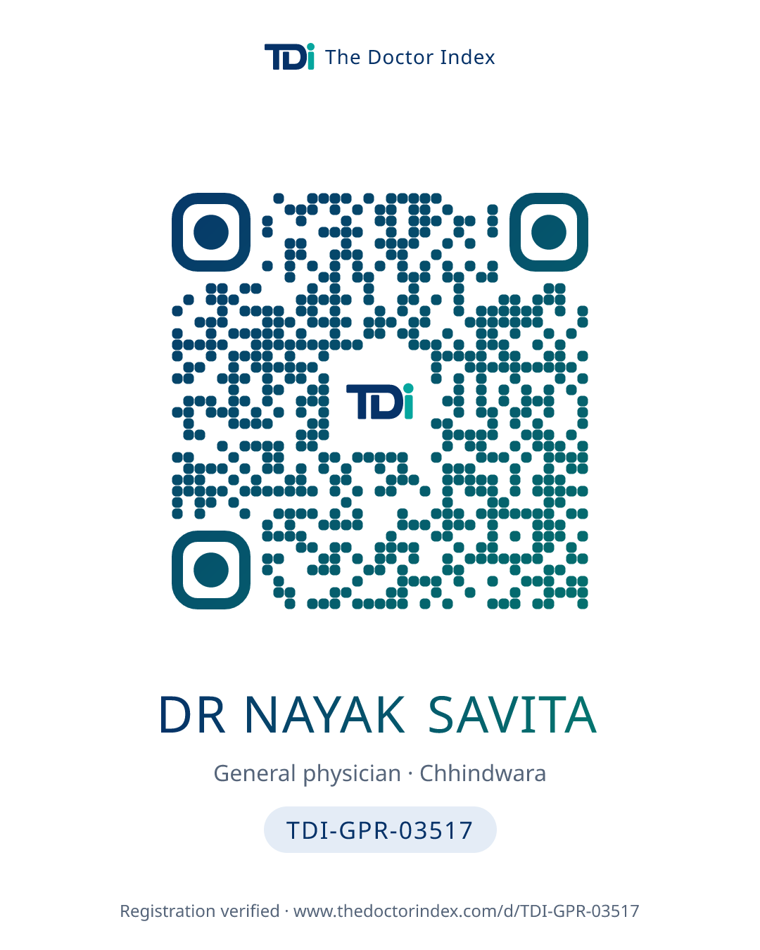 QR card for Dr Nayak Savita, TDI-GPR-03517