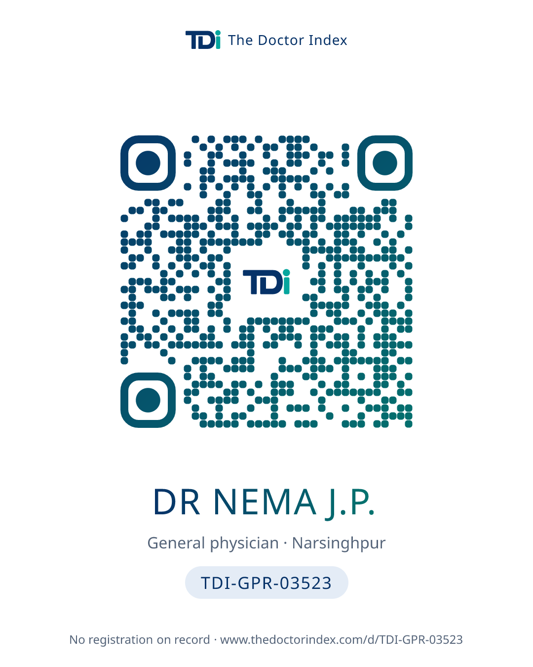 QR card for Dr Nema J.P., TDI-GPR-03523