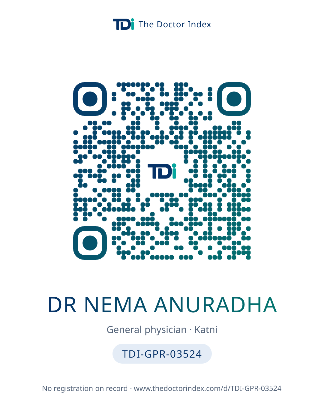 QR card for Dr Nema Anuradha, TDI-GPR-03524