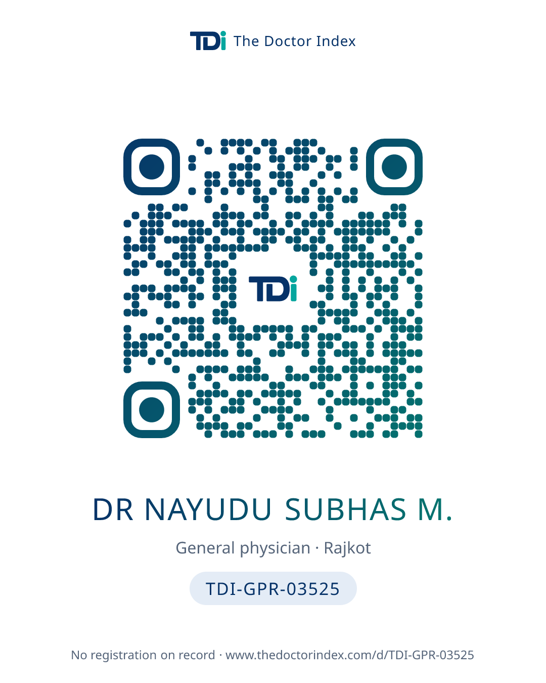 QR card for Dr Nayudu Subhas M., TDI-GPR-03525