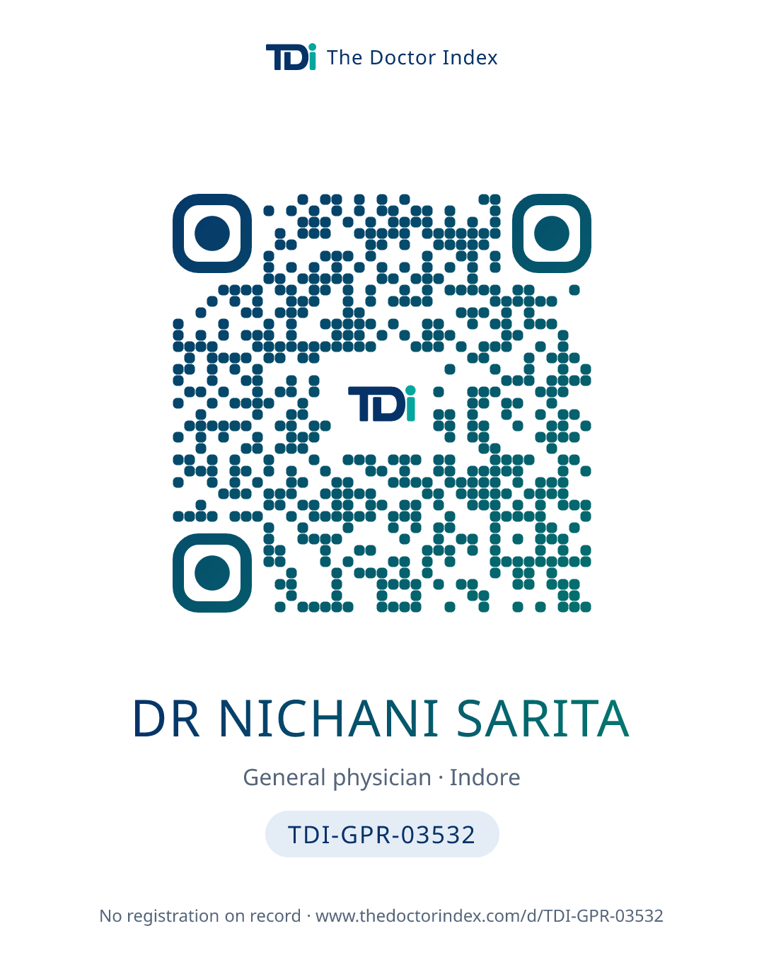 QR card for Dr Nichani Sarita, TDI-GPR-03532