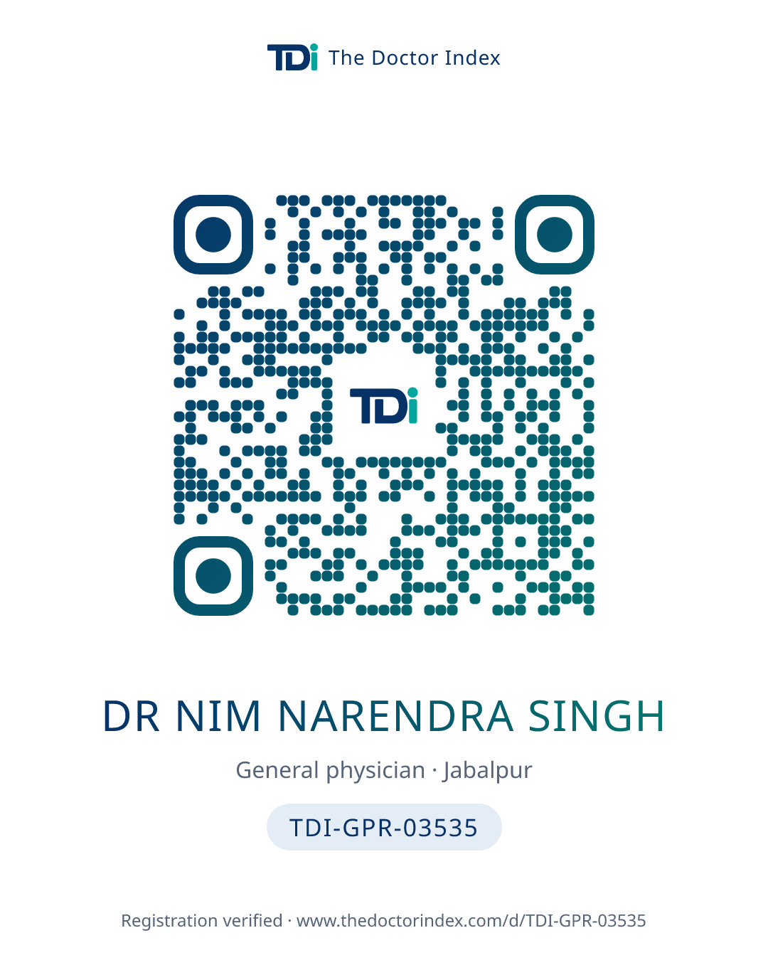 QR card for Dr Nim Narendra Singh, TDI-GPR-03535