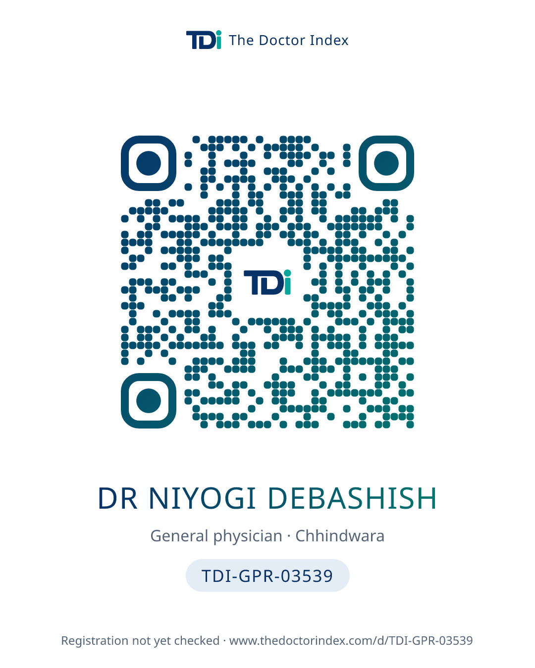 QR card for Dr Niyogi Debashish, TDI-GPR-03539