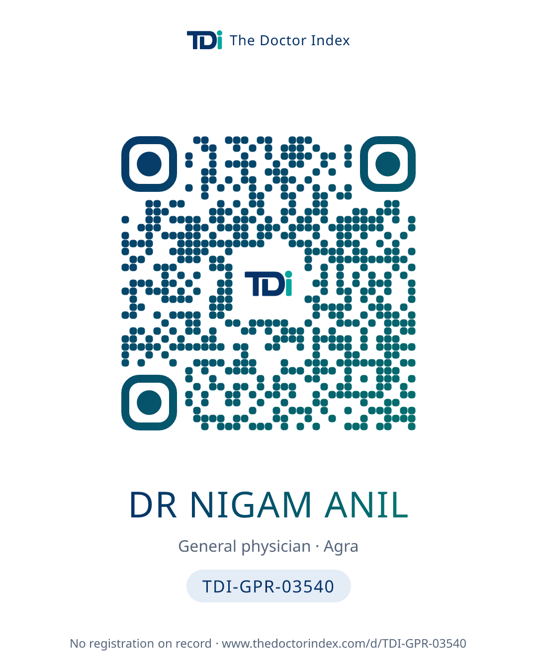 QR card for Dr Nigam Anil, TDI-GPR-03540