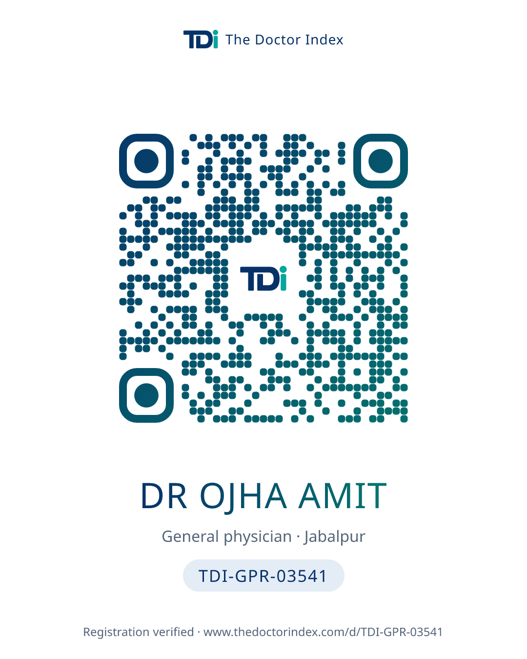QR card for Dr Ojha Amit, TDI-GPR-03541