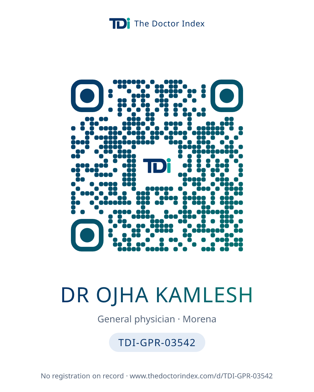 QR card for Dr Ojha Kamlesh, TDI-GPR-03542