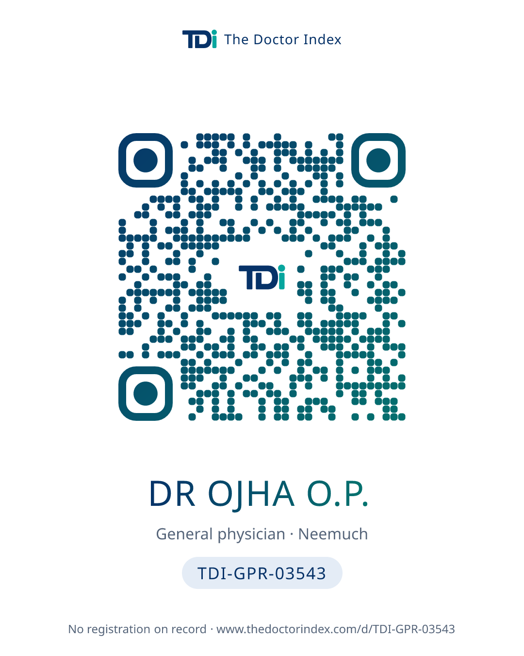QR card for Dr Ojha O.P., TDI-GPR-03543