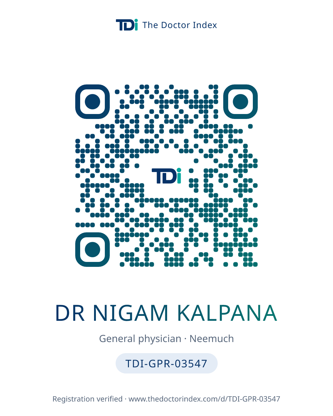 QR card for Dr Nigam Kalpana, TDI-GPR-03547