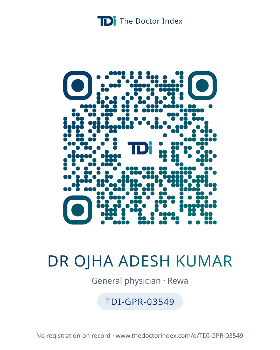 QR card for Dr Ojha Adesh Kumar, TDI-GPR-03549