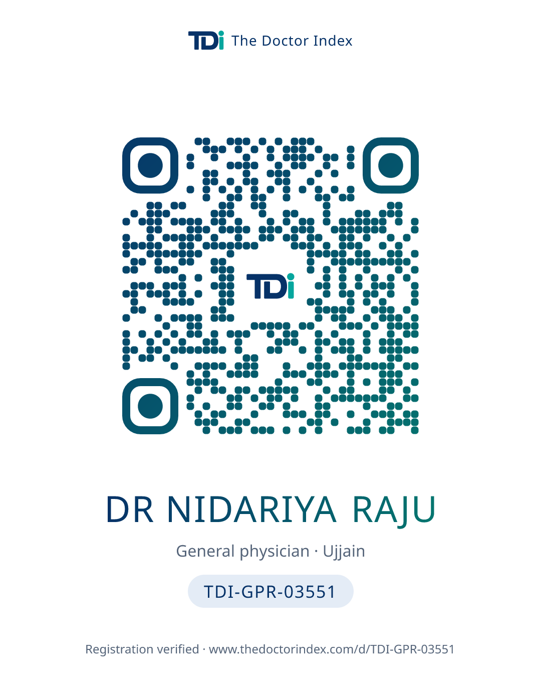 QR card for Dr Nidariya Raju, TDI-GPR-03551