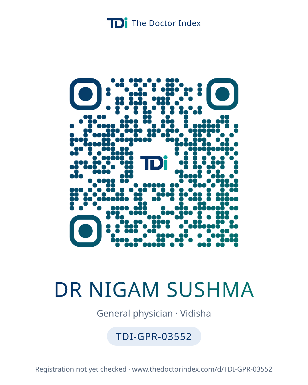 QR card for Dr Nigam Sushma, TDI-GPR-03552