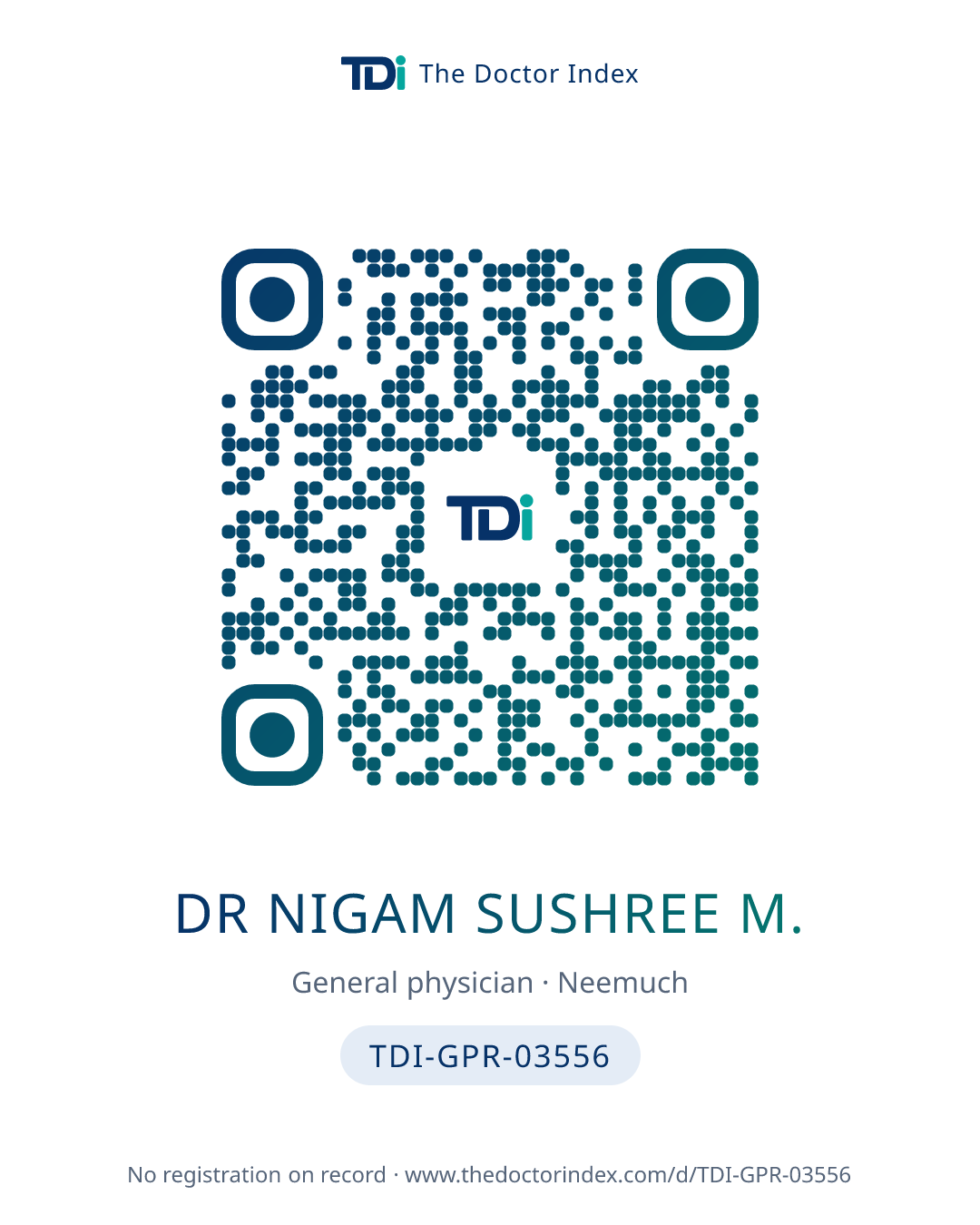 QR card for Dr Nigam Sushree M., TDI-GPR-03556