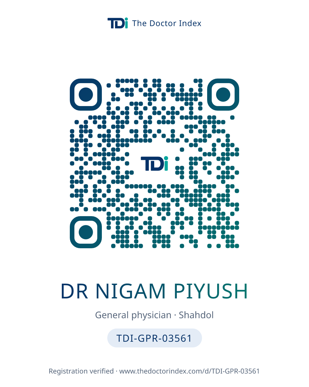 QR card for Dr Nigam Piyush, TDI-GPR-03561