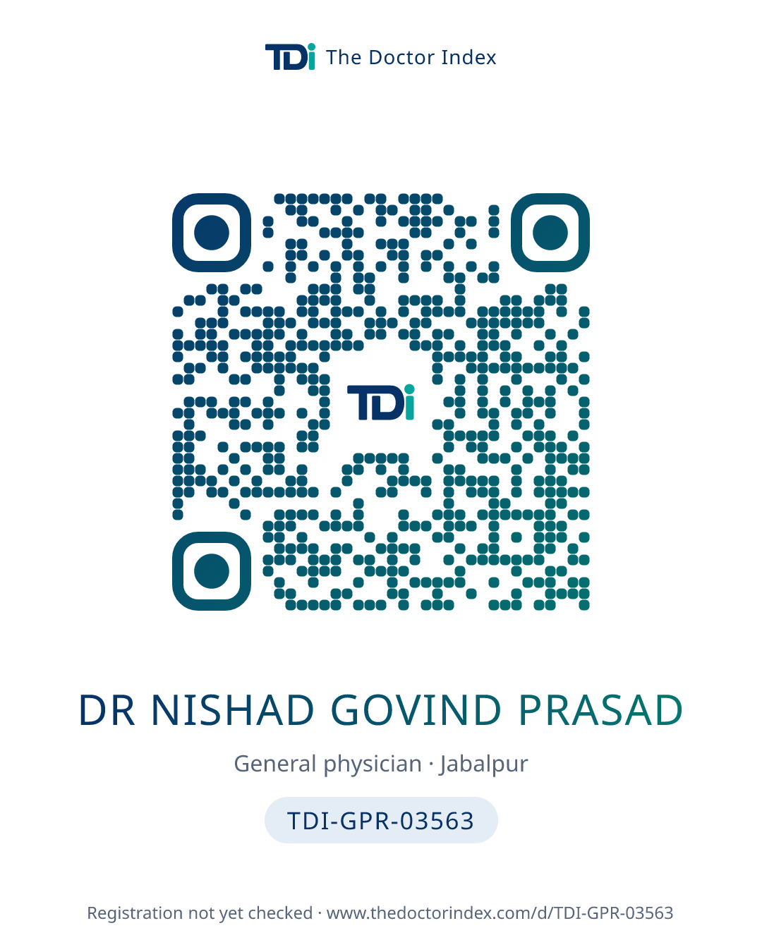 QR card for Dr Nishad Govind Prasad, TDI-GPR-03563