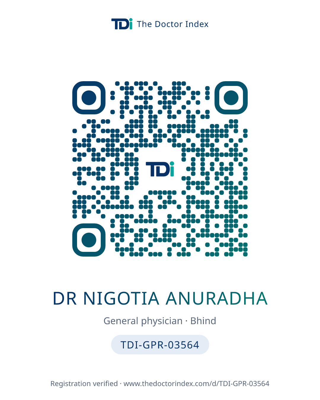 QR card for Dr Nigotia Anuradha, TDI-GPR-03564
